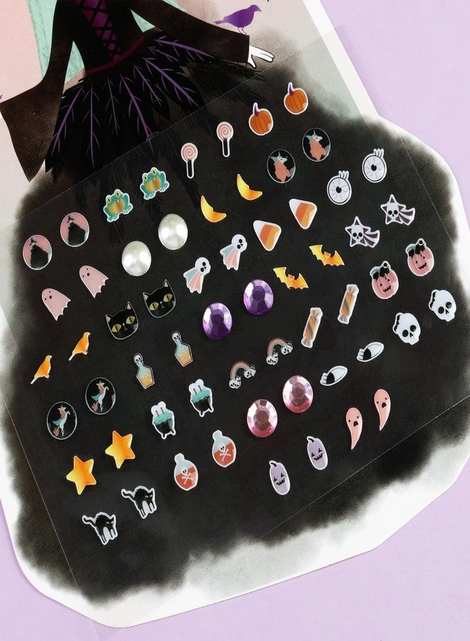 koutey Halloween 30/60 Pairs Girls Boys Stick on Earrings, Witch Pumpkin Ghost Boo Stickers, Kids Halloween Theme Jewelry Stickers, Toddlers Little Girls Sticker Earrings - Image 2
